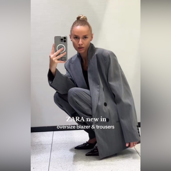 ZARA OVERSIZE PINSTRIPE BLAZER - Picture 8 of 15